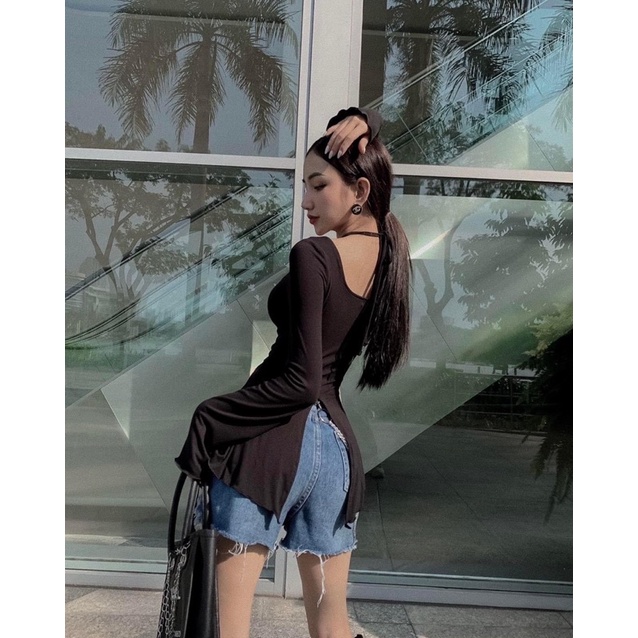 Áo tay dài rút eo