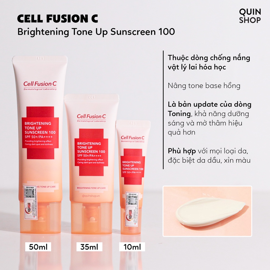 Kem Chống Nắng Cho Da Mụn Nhạy Cảm Cell Fusion C Laser, Clear, Advanced Clear, Toning, Brightening Tone Up Sunscreen 100