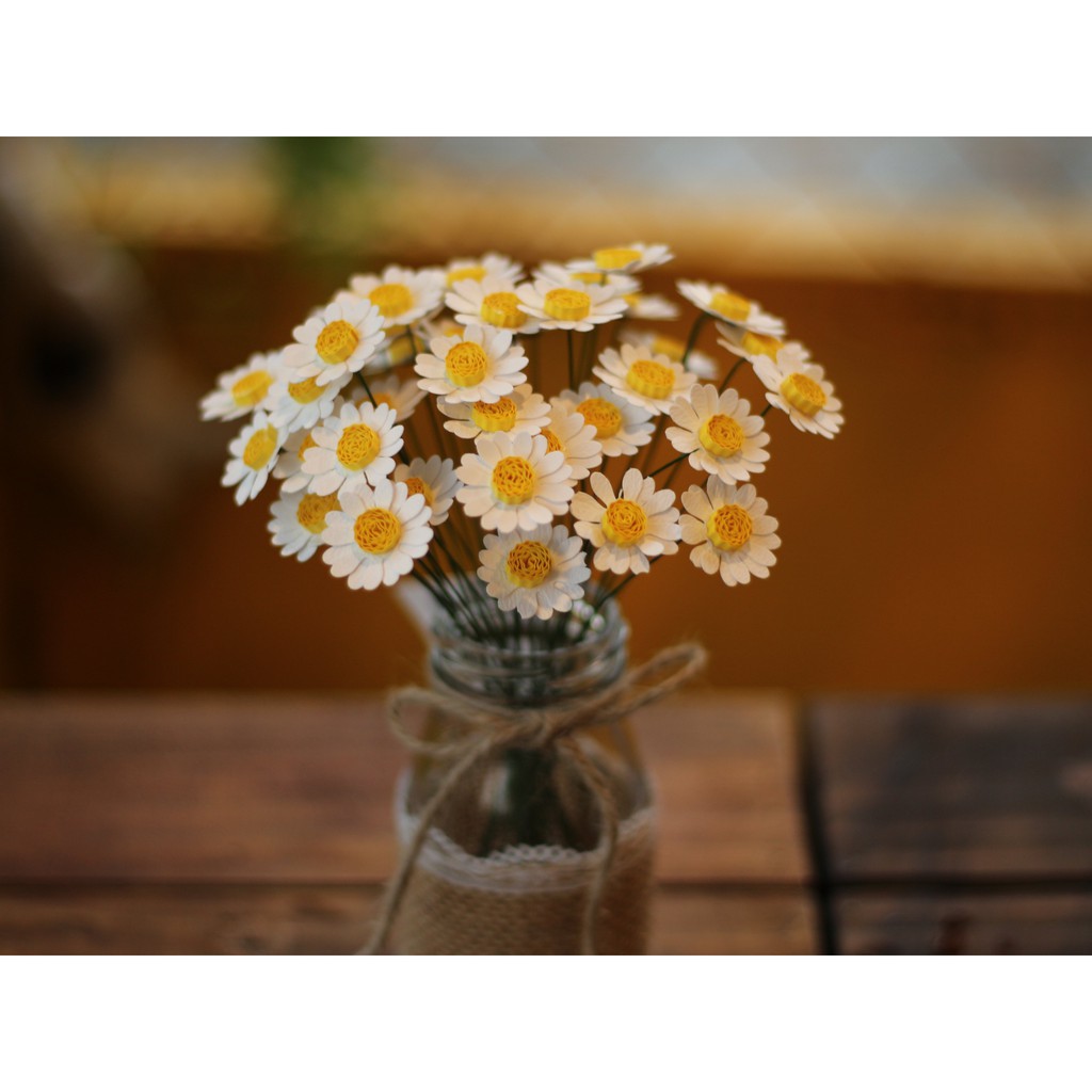 Lọ Hoa Cúc họa mi giấy Mini Decor trang trí bàn làm việc