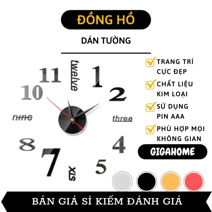 Đồng Hồ Dán Tường 3D GIGAHOME Sang Trọng, Độc Đáo - 4 Màu 6971