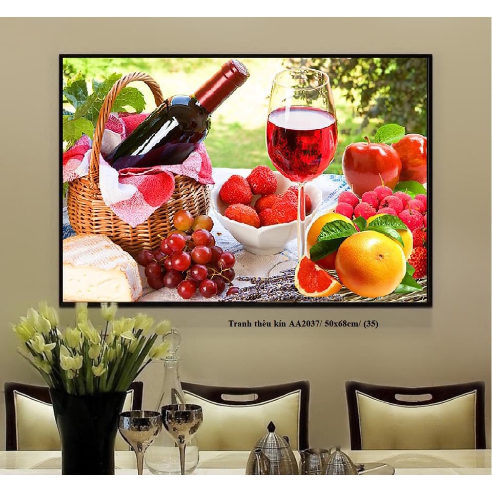 tranh thêu chữ thập bàn hoa quả aa2037 (50x68) cm