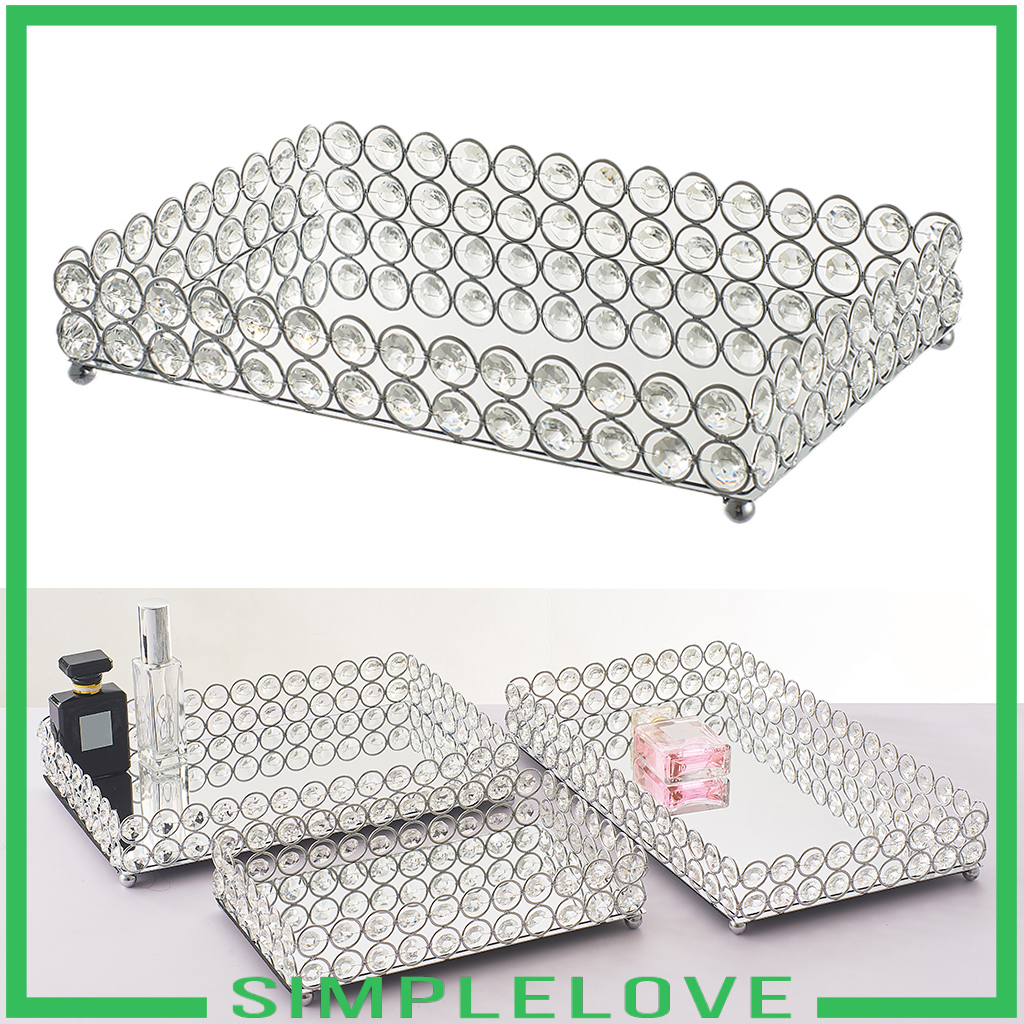 Khay trang trí trang điểm pha lê gương trang sức 25x15x5cm