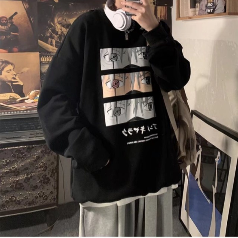 Áo Sweater Tay Dài Cổ Tròn Dáng Rộng In Họa Tiết Anime Phong Cách Hip hop Thời Trang Cho Nam Giới Size M-8XL