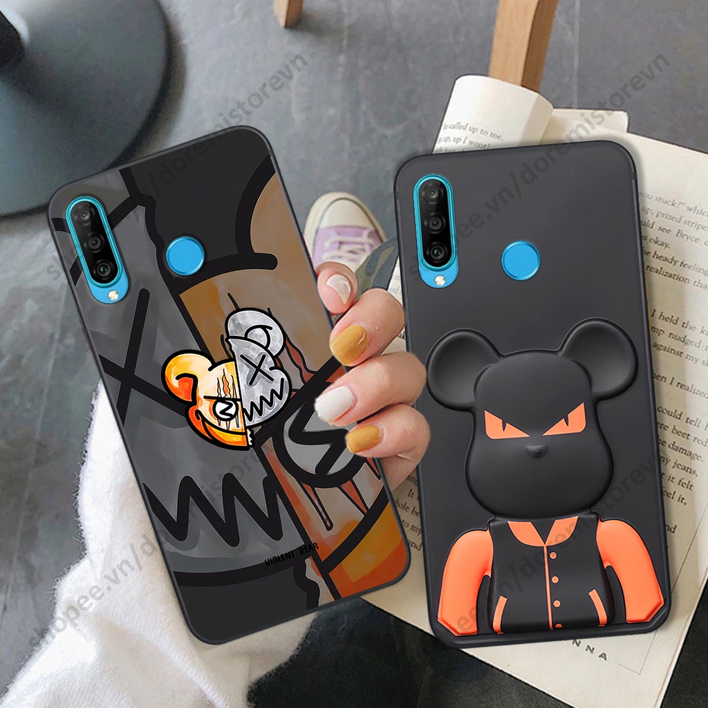 Ốp lưng Huawei Nova 4e / P30 Lite hình kaws, kith, bear brick nổi 3D phong cách độc đáo
