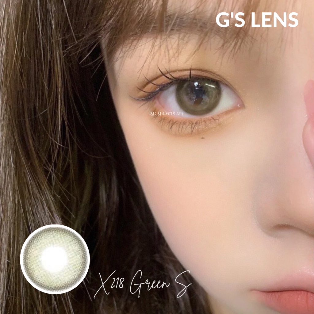 Lens Mắt Kính Áp Tròng Xanh Rêu Tự Nhiên Giãn Ít Size S 14.2mm Có 0 Đến 6 Độ Cận X218 Green