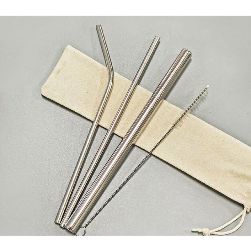 Ống hút inox 304 không gỉ đủ loại kèm túi vải