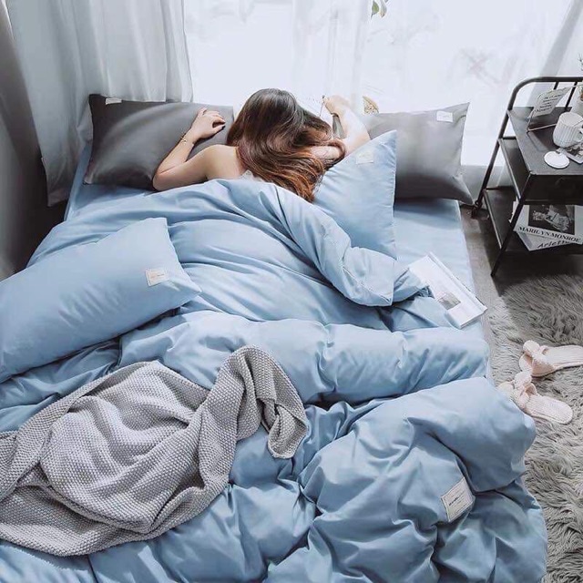 Bộ chăn ga giường TC gam màu xanh Suhali Shop, set 4 món cotton tici đủ size free bo chun | BigBuy360 - bigbuy360.vn