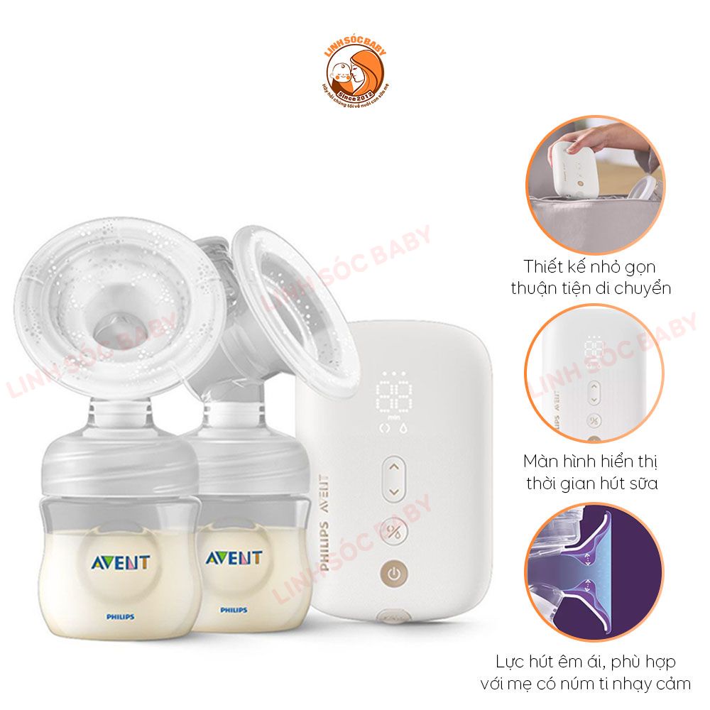 Máy hút sữa Philips Avent Eureka Plus SCF394.11|Đệm mát xa silicon mềm mại, dùng điện hoặc pin sạc