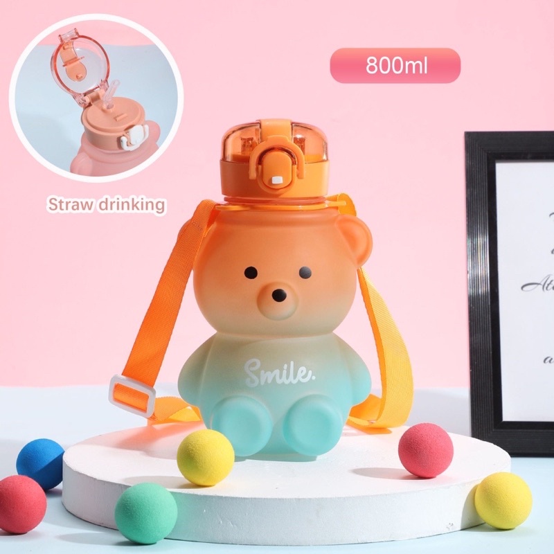Bình Gấu Siêu Cute Dung Tích 800ml Tặng Kèm Sticker Dán