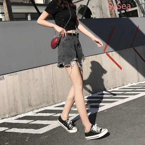 Quần Short Jean Rách Lưng Cao Phong Cách Hàn Quốc