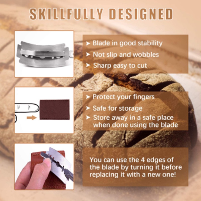 Dụng cụ cắt vết đỉnh bột làm bánh mì thủ công JOSMOMO với tay cầm dài lưỡi dao thay thế được dễ sử dụng bền cao cấp