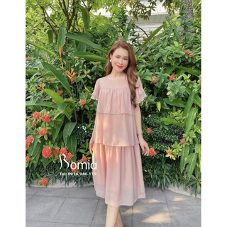 Váy bầu tơ nude 3 tầng