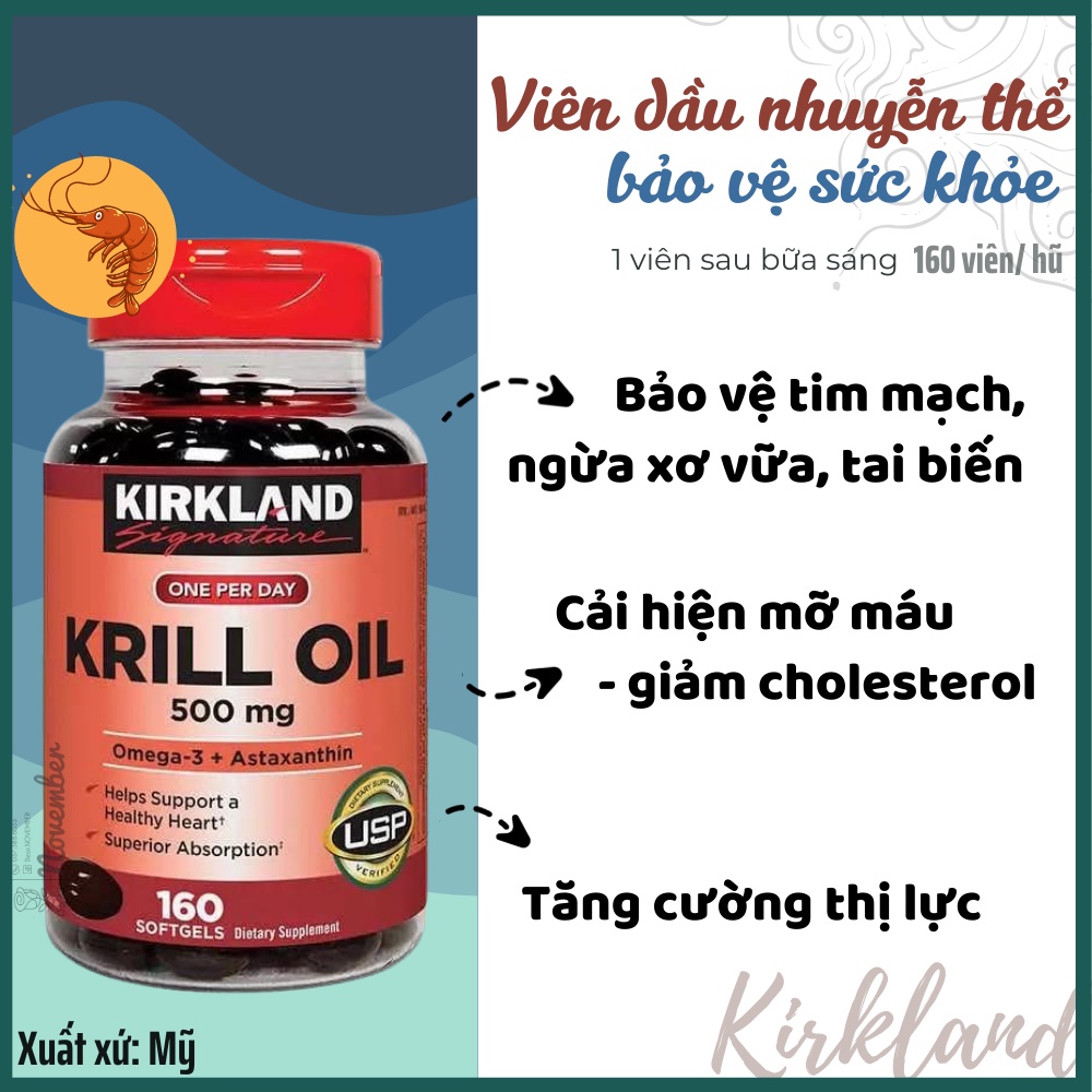 Dầu nhuyễn thể Kirkland Signature Krill Oil 500 mg - 160 viên | KIRKLAND - FREESHIP
