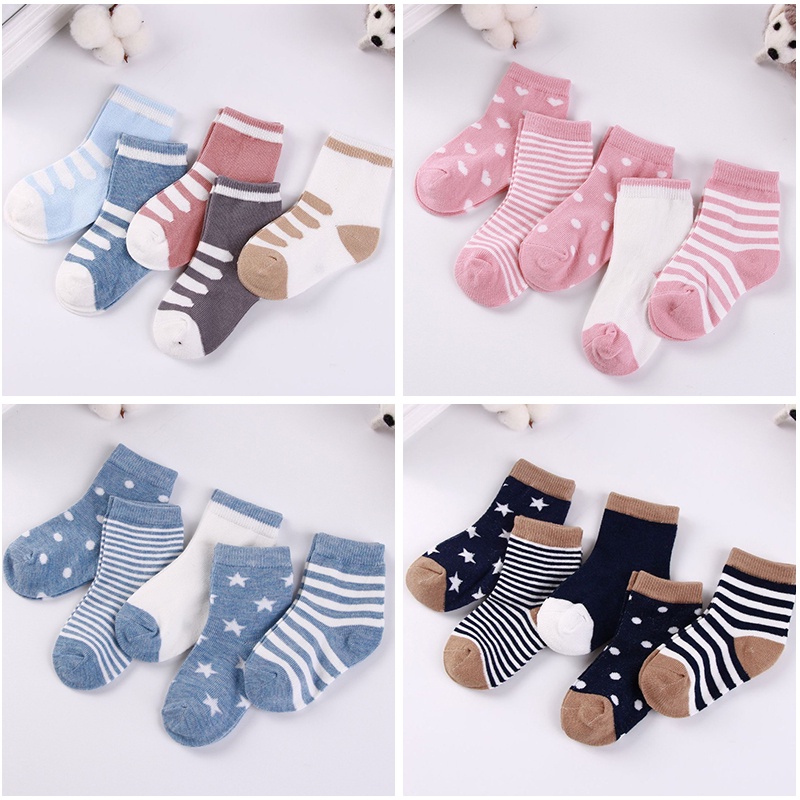 Set 5 Đôi Tất Cotton Hoạ Tiết Hoạt Hình Đáng Yêu Cho Bé