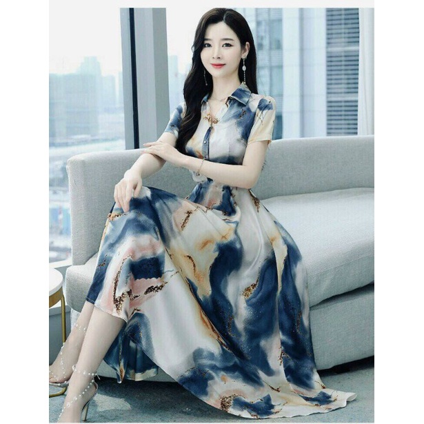 ĐẦM XÒE MAXI CÔNG SỞ LOANG MÀU CỔ SƠ MI Lh0917399527