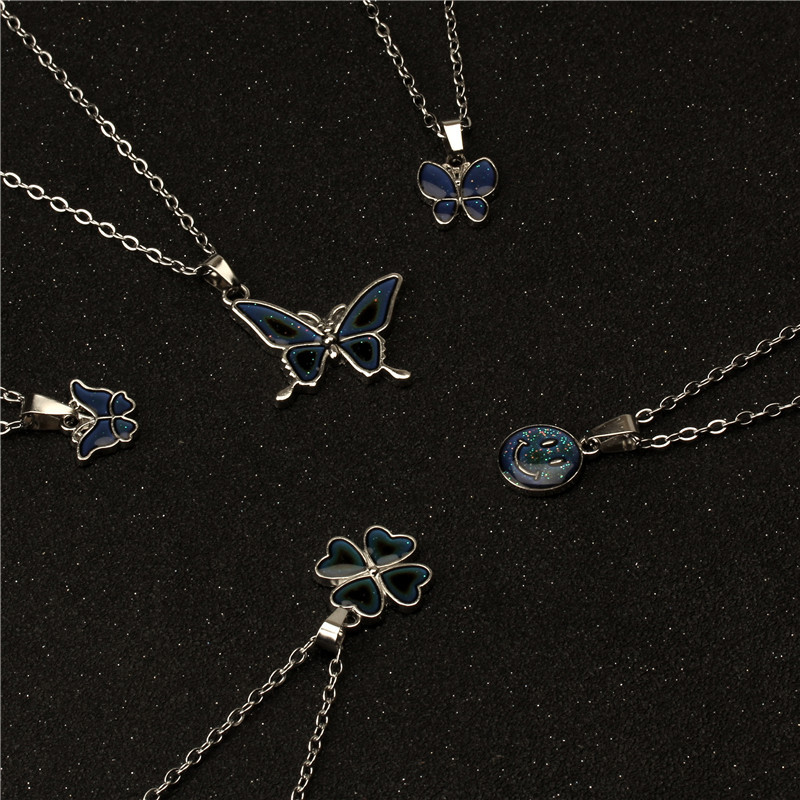 Retro Thermochromic Butterfly Necklace Stainless Steel Chain Personalized Pendant