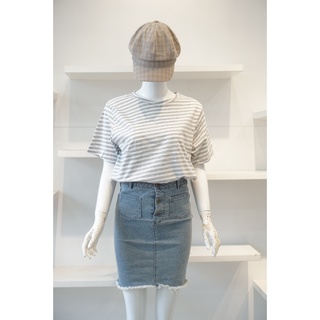 Áo thun sọc cotton 144 xám