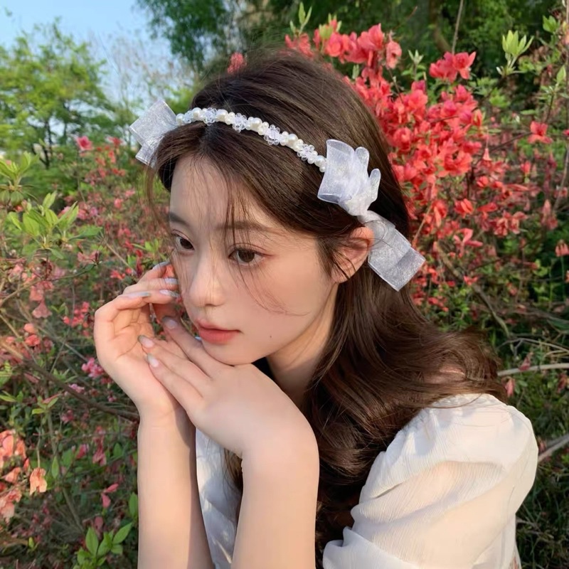 Bờm tóc hạt phối nơ voan 2 lớp chụp ảnh nàng thơ mã RG-99