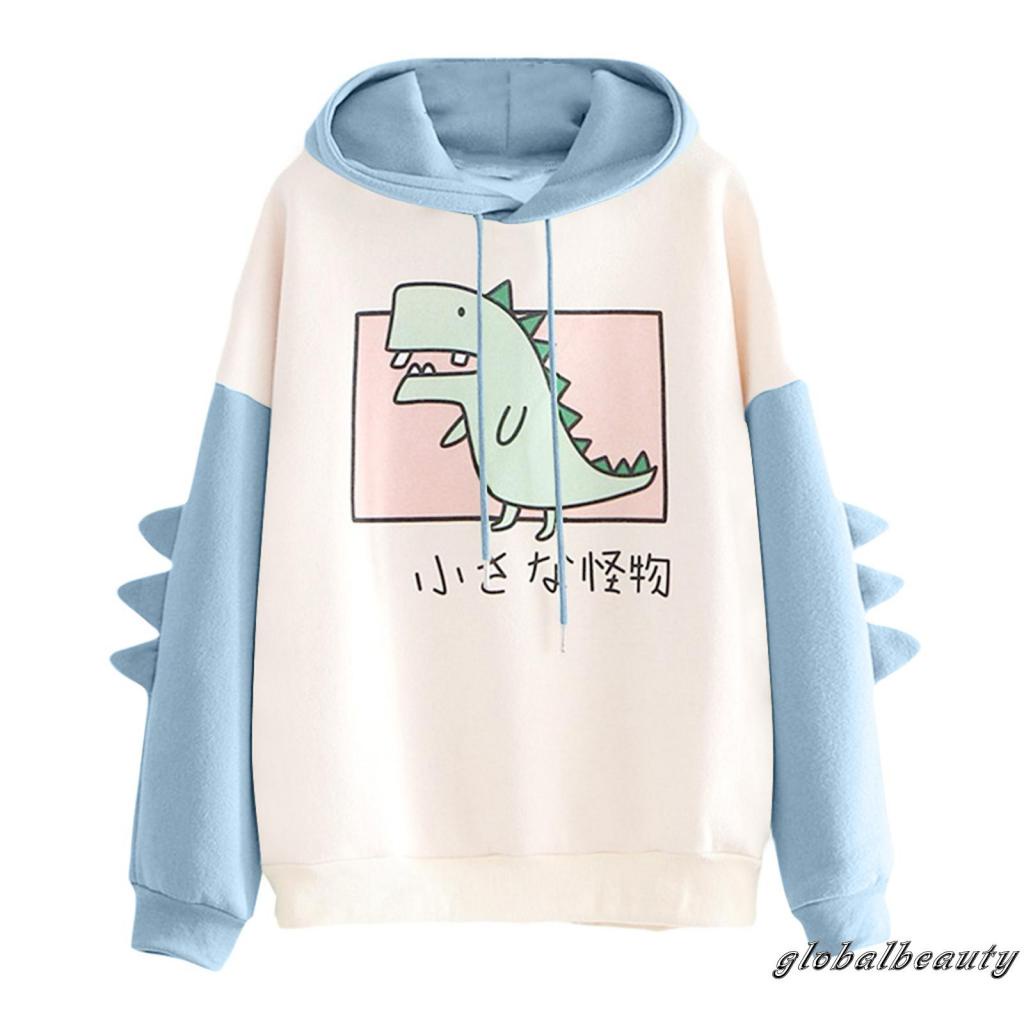 Áo hoodie tay dài in hình khủng long thời trang cho nữ