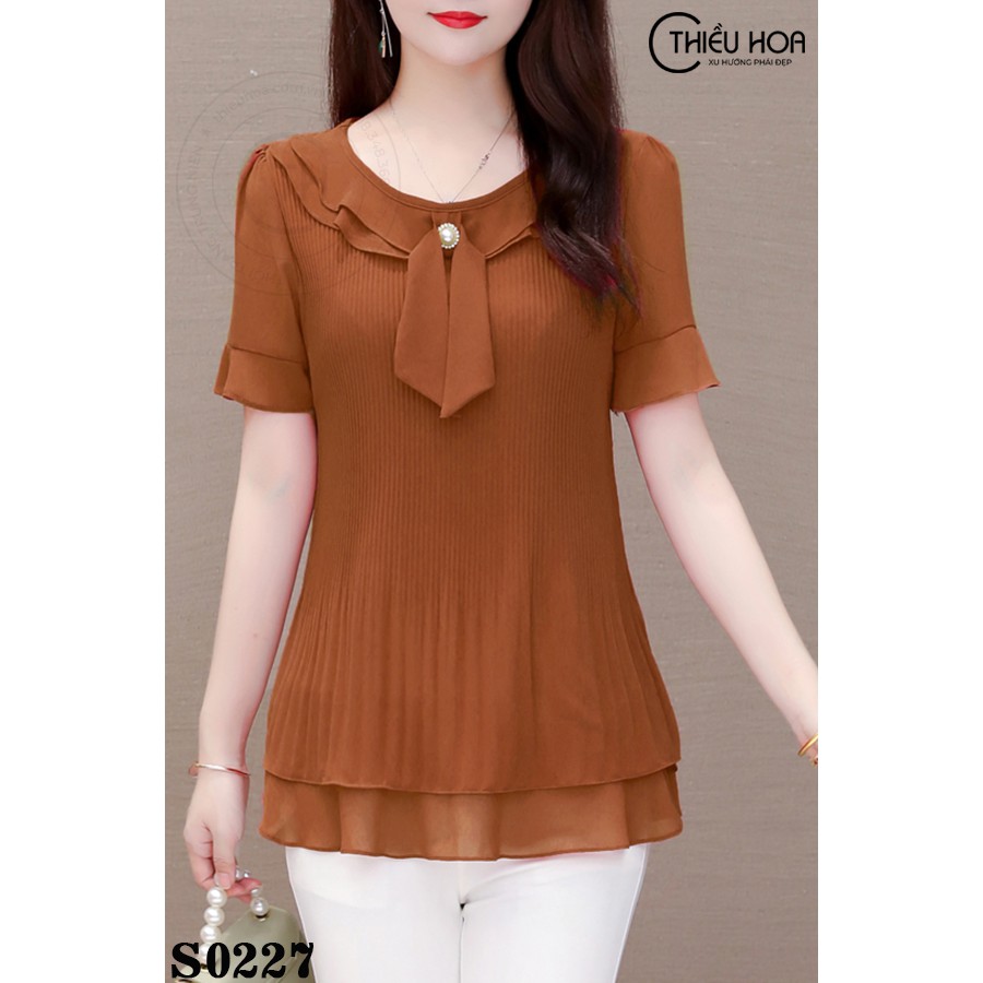 Áo Trung Niên Chiffon Phối Nơ Thanh Lịch S0227