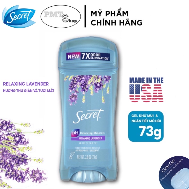 (NK Mỹ) Lăn khử mùi nữ Secret Clear Gel Relaxing Lavender 73g ngăn mùi &amp; giảm tiết mồ hôi Made in USA