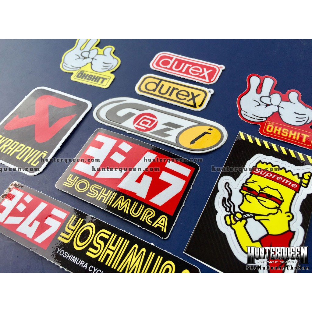 Bộ 9 logo đỏ vàng, decal dán xe máy, nón bảo hiểm... Sticker chống nước, bền màu. Hình dán