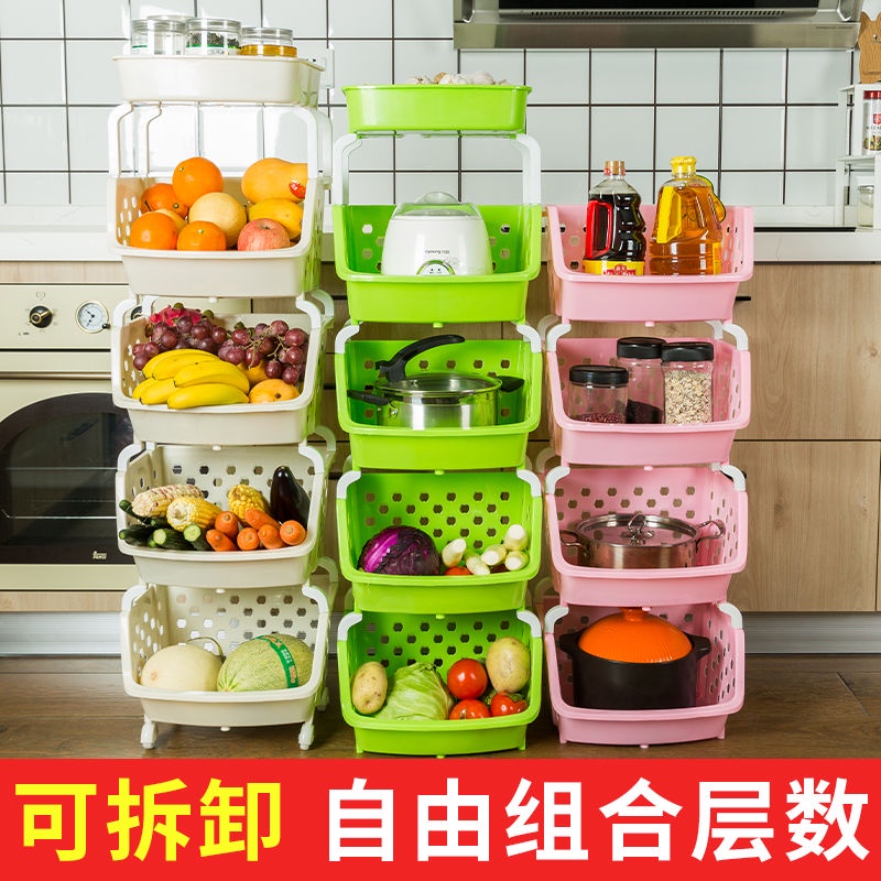 Kệ Đứng Nhiều Tầng Bằng Nhựa Đựng Rau Củ Quả Để Sàn Nhà Bếp Kèm Bánh Xe