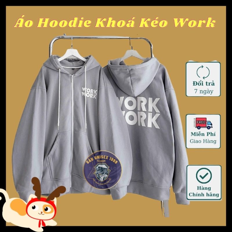 Áo Khoác Khoá Kéo Hoodie In Logo WORK - Áo hoodie Mùa Đông