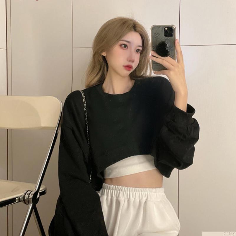 Áo hoodie lửng tay dài màu sắc trẻ trung cho nữ