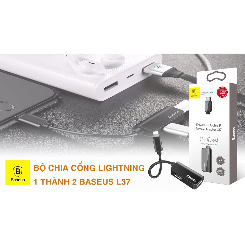 Jack Chuyển Đổi iPhone 2 in 1 Vừa Sạc Vừa Nghe Có Mic Cổng Lightning Baseus L37