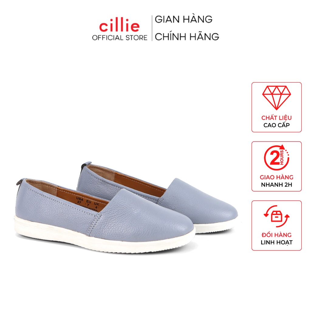 [Nhập mã WSFBT4 giảm 30K đơn từ 200K] Giày slip on đế bằng mũi tròn da thật Cillie 1016