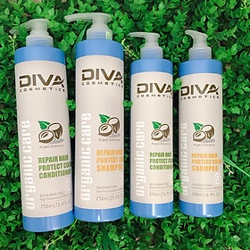 Cặp dầu gội xả DIVA Collagen 750ML Giảm Gãy Rụng Phụ hồi tóc hư tổn, giữ màu tóc nhuộm. CHÍNH HÃNG Ý ALYA