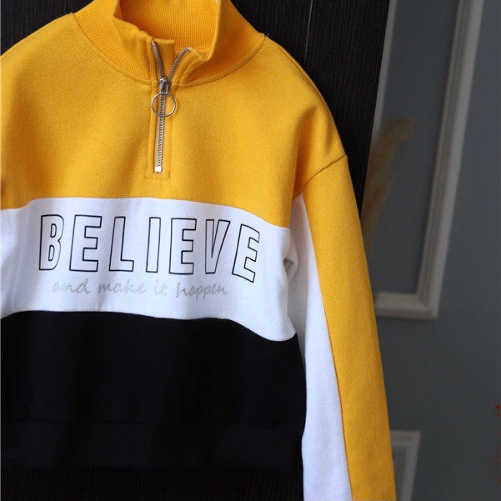 Áo nỉ bông Believe cổ khóa phối màu