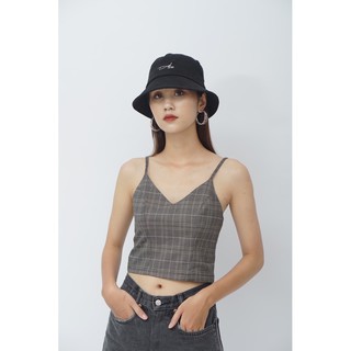 áo 2 dây cổ V khoá sau lưng kẻ caro màu xám