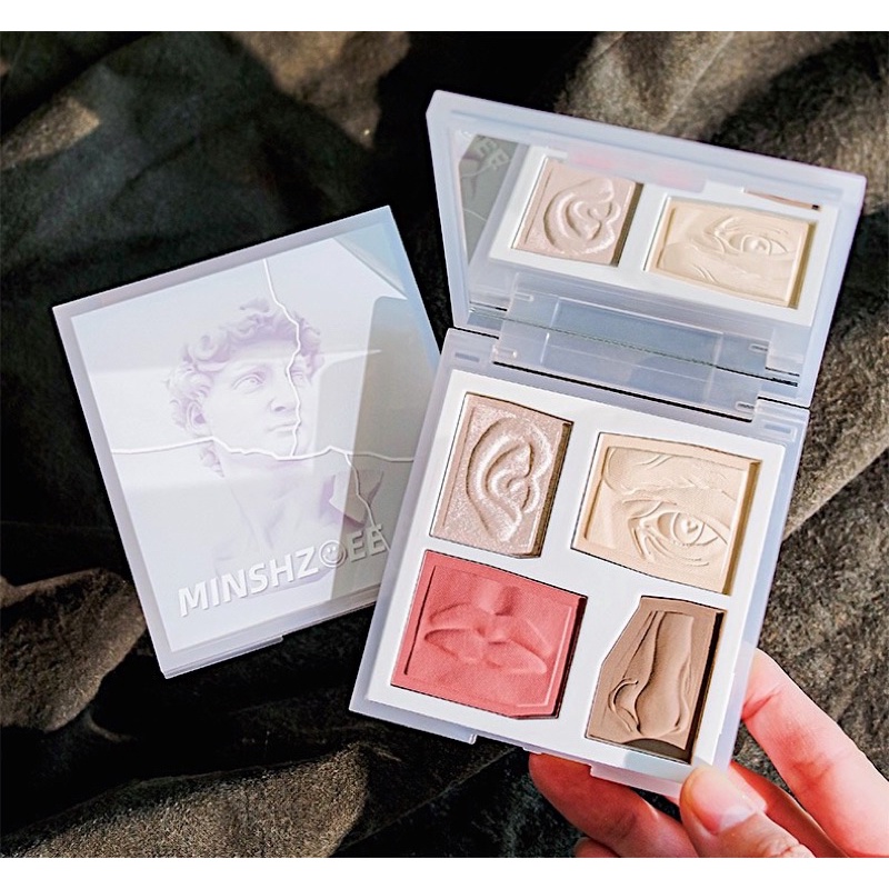 4 trong 1-Bảng 4 ô Minshzee kết hợp 4 sản phẩm tiện lợi phấn má, tạo khối, phấn phủ, hightlights | BigBuy360 - bigbuy360.vn