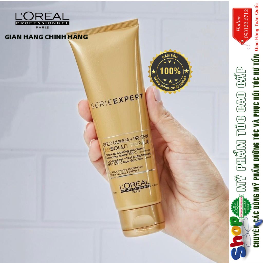 [L'oreal-chínhhãng] Kem xả khô chống nhiệt L'oreal Serie Expert Gold Quinoa Protein Absolut Repair 125ml