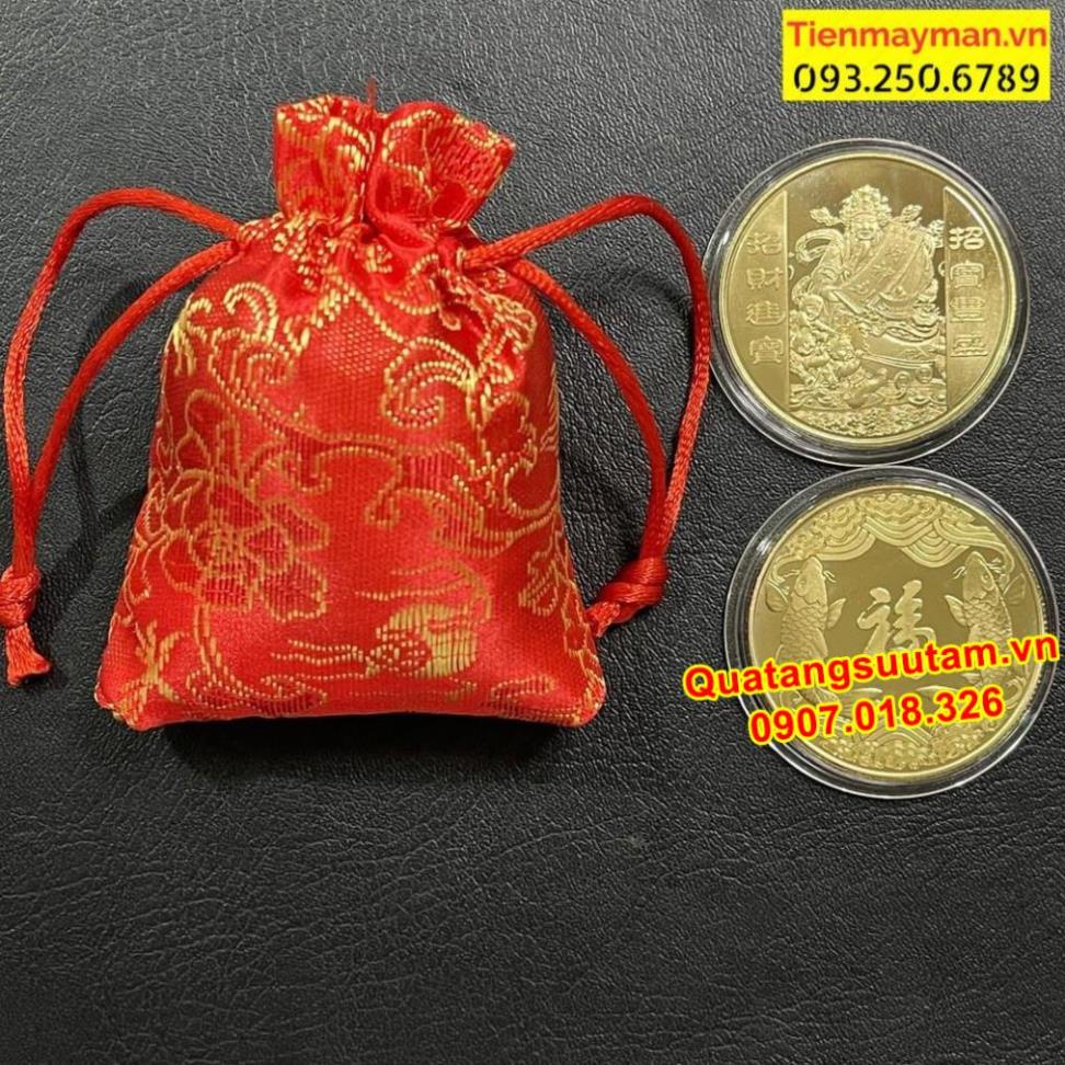 [RƯỚC LỘC] [SHOPEE TRỢ GIÁ] HOT - Đồng xu hình Thần Tài mạ vàng may mắn tặng túi gấm