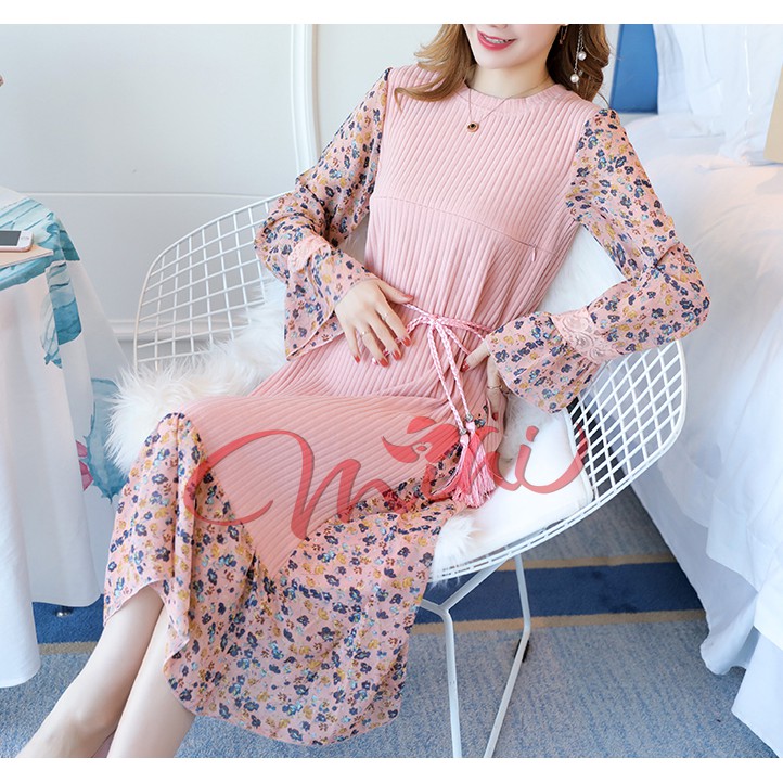 Váy bầu, sau sinh và cho con bú (voan tay màu hồng/than)