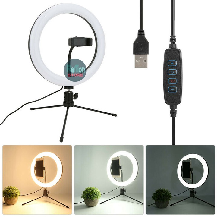 [Mã ELFLASH5 giảm 20K đơn 50K] Bộ chân đứng mini + Đèn LED ring 26cm hỗ trợ chụp sản phẩm, quy phim, livestream