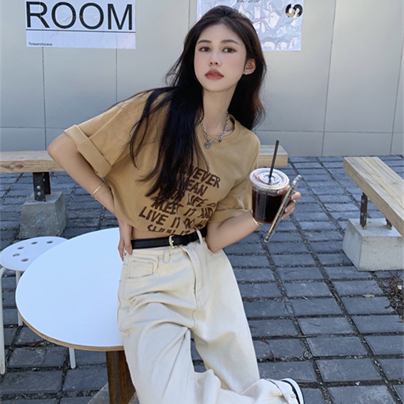 Áo Thun Tay Ngắn Dáng Rộng Phong Cách Retro Mỹ