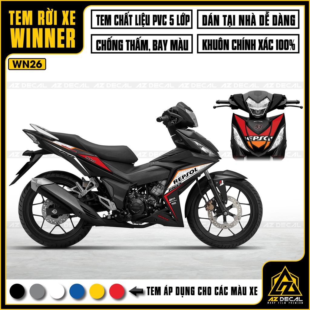 Tem Winner 150 Mẫu REPSOL | WN26 | Tem Rời Dán Xe Winner V1 Cao Cấp - Đa Dạng Màu Sắc