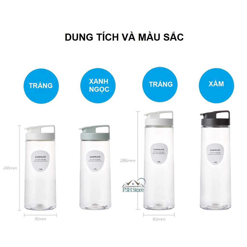 [Mã SKAMA07 giảm 8% tối đa 50K đơn 250K] Bình nước Lock&amp;Lock Easy Grip. dung tích 1.2L HAP813 dung tích 1.5L HAP814