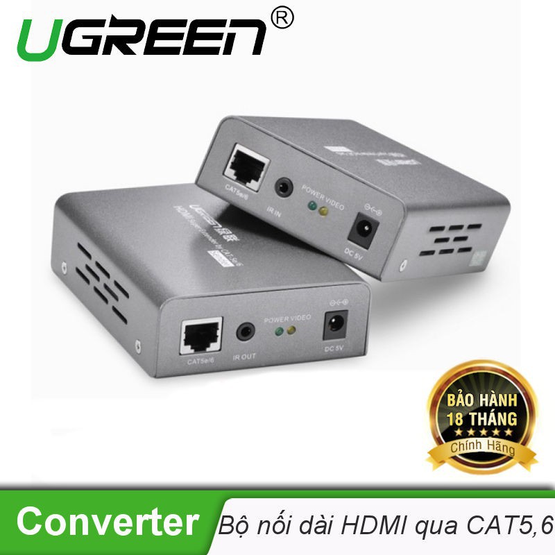 Bộ kéo dài tín hiệu HDMI 100m qua cáp lan Cat5,6 Ugreen 40210 chính hãng full vat