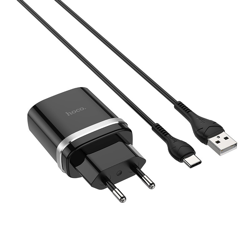 Bộ sạc nhanh Hoco C12Q cổng USB 18W, QC3.0 đầu Micro, Type-C Android dây cáp dài 1m - Chính hãng