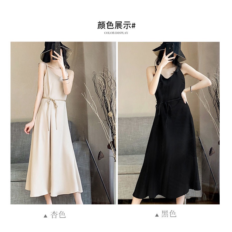 Đầm Hai Dây Dáng Dài Màu Đen Chất Liệu Chiffon Thời Trang Cho Nữ