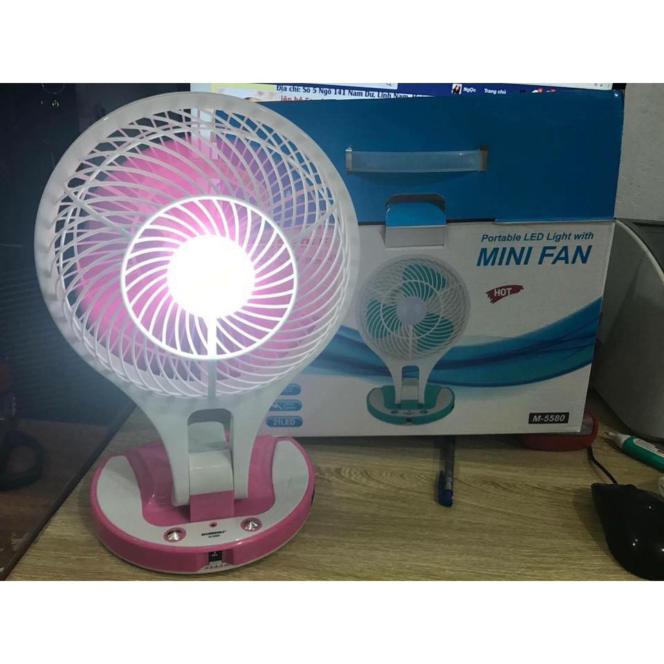 [Mã ELHA22 giảm 5% đơn 300K] Quạt tích điện gấp gọn Folding Fan LR-2018 có đèn LED