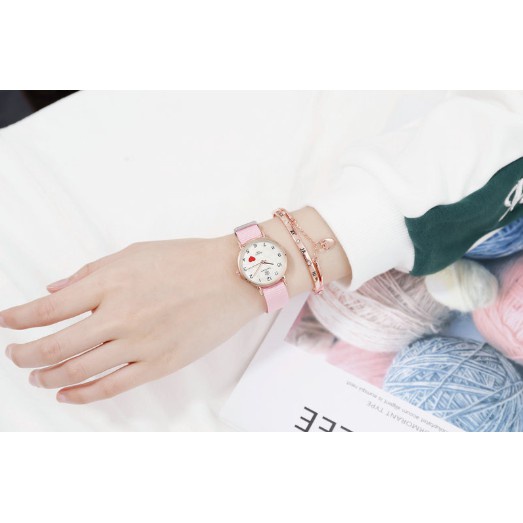Đồng Hồ Nư Dây Vải Dù Hazo 324 Fashion Watch Trái Tim Đỏ Phong Cách Hàn Quốc - Hazo