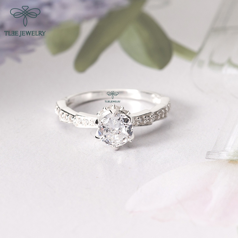 Nhẫn bạc nữ TLEE ổ đá cao viền đá thân đốt trúc sang trọng TleeJewelry A0201