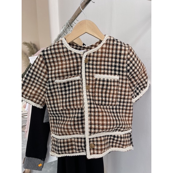 Sét dạ tweed quần viền ngọc 2 lớp cao cấp