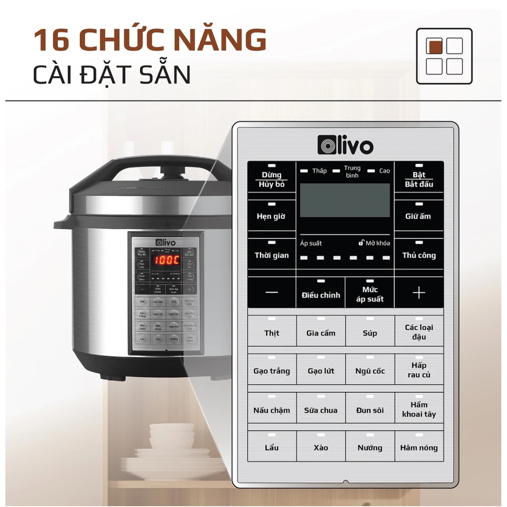 Nồi Áp Suất Điện Đa Năng OLIVO PC60 - Dung Tích 6L - Công Suất 1000W, Bảo hành chính hãng 24 tháng